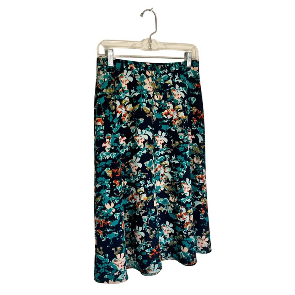 Floral A-Line Skirt Navy Background, Size Medium